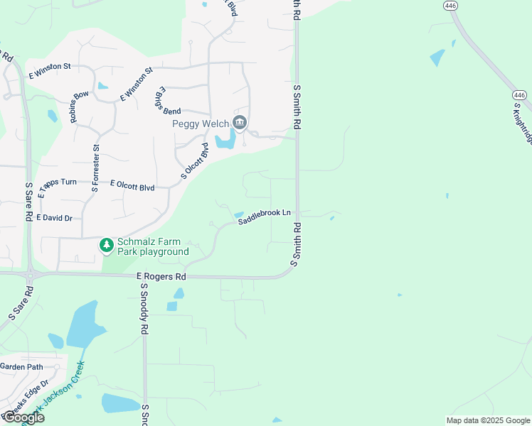 map of restaurants, bars, coffee shops, grocery stores, and more near 3639-3699 Saddlebrook Lane in Bloomington