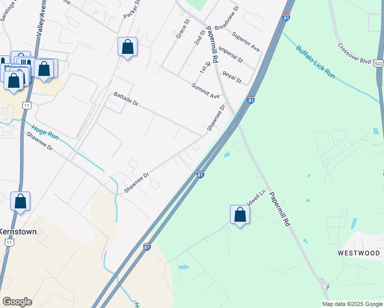 map of restaurants, bars, coffee shops, grocery stores, and more near 403 Battaile Drive in Winchester