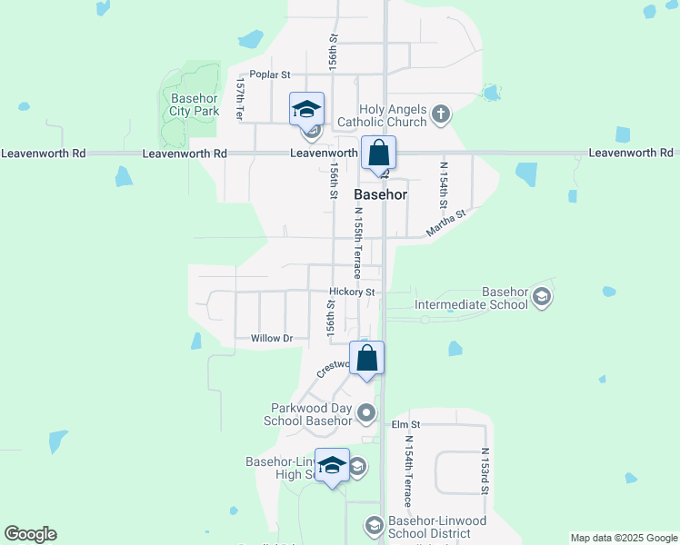 map of restaurants, bars, coffee shops, grocery stores, and more near 2808 North 156th Street in Basehor