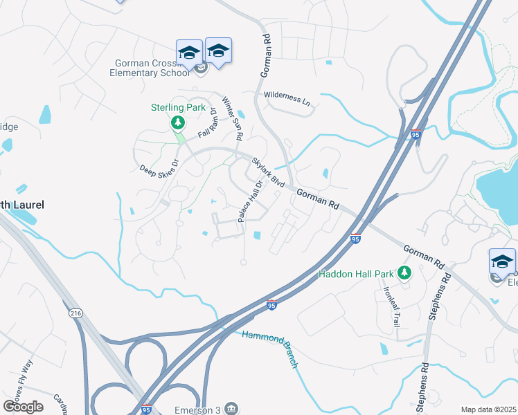 map of restaurants, bars, coffee shops, grocery stores, and more near 9710 Scentless Rose Way in Laurel