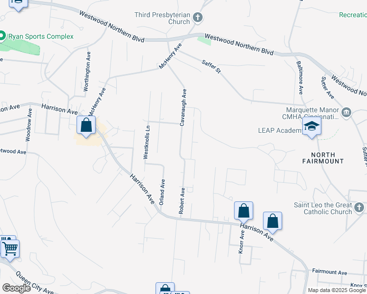 map of restaurants, bars, coffee shops, grocery stores, and more near 2931 Cavanaugh Avenue in Cincinnati