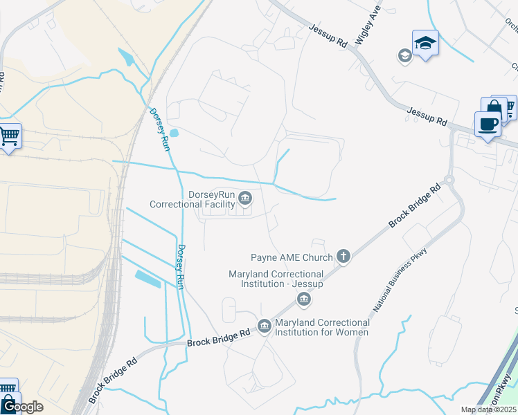 map of restaurants, bars, coffee shops, grocery stores, and more near 2020 Toulson Road in Jessup