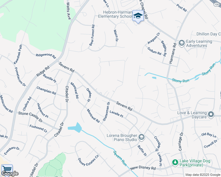 map of restaurants, bars, coffee shops, grocery stores, and more near 1706R Severn Road in Severn