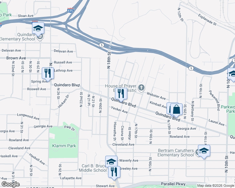 map of restaurants, bars, coffee shops, grocery stores, and more near 2935 Hutchings Street in Kansas City