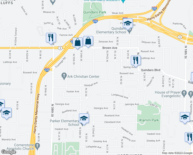 map of restaurants, bars, coffee shops, grocery stores, and more near 3238 Webster Avenue in Kansas City