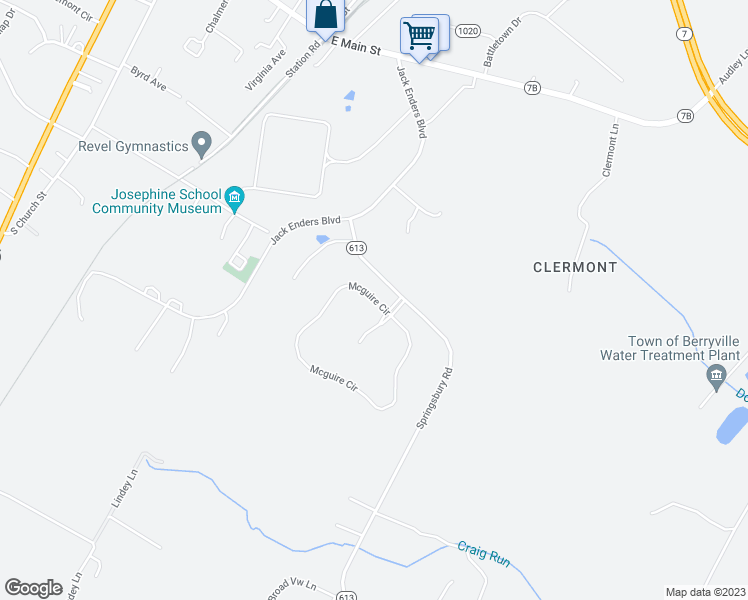 map of restaurants, bars, coffee shops, grocery stores, and more near 725 Mcguire Circle in Berryville