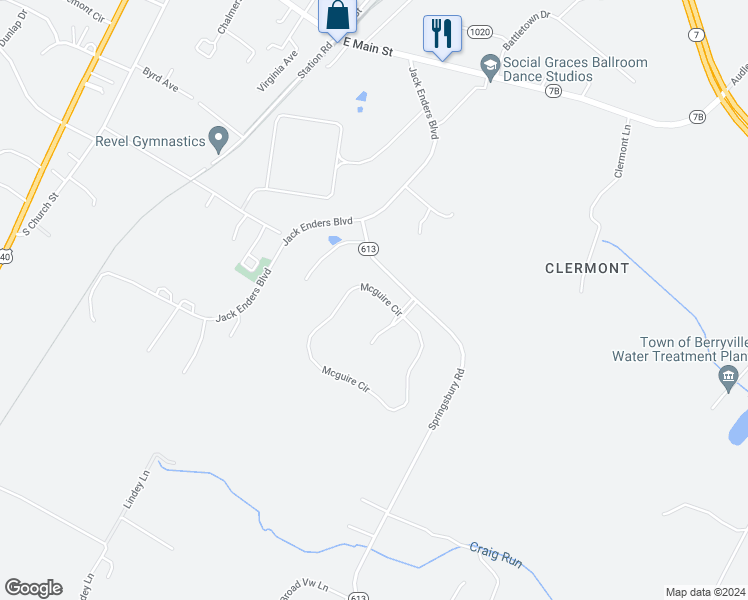 map of restaurants, bars, coffee shops, grocery stores, and more near 706 Mcguire Circle in Berryville