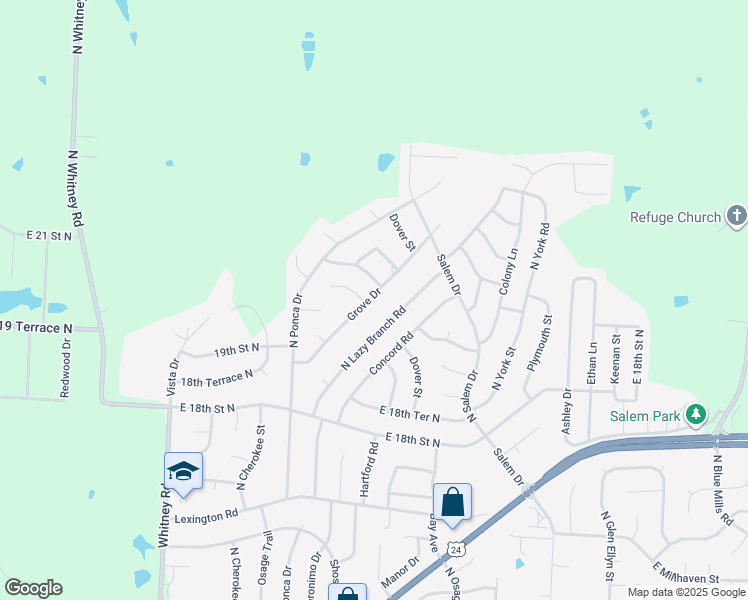 map of restaurants, bars, coffee shops, grocery stores, and more near 18604 Concord Circle in Independence