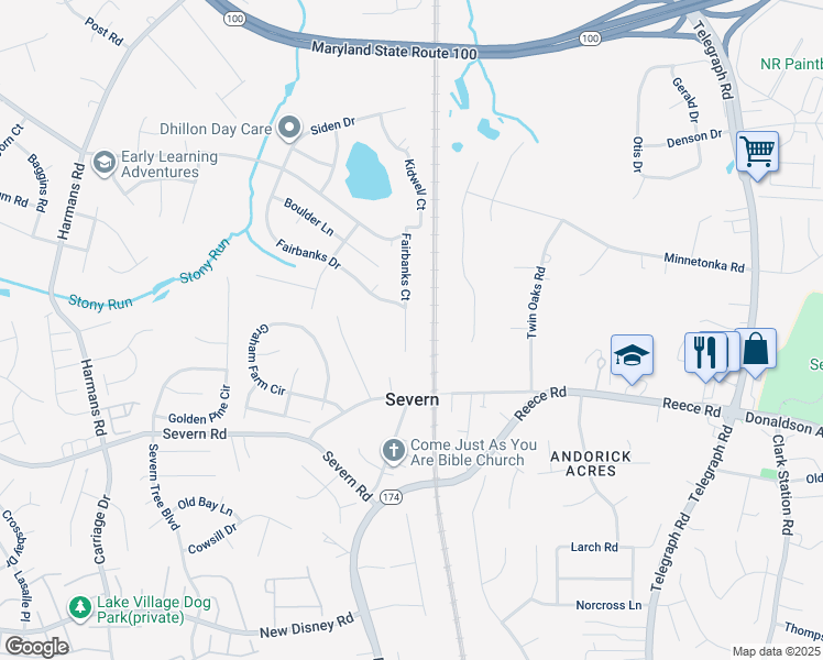 map of restaurants, bars, coffee shops, grocery stores, and more near 7625 Fairbanks Court in Hanover