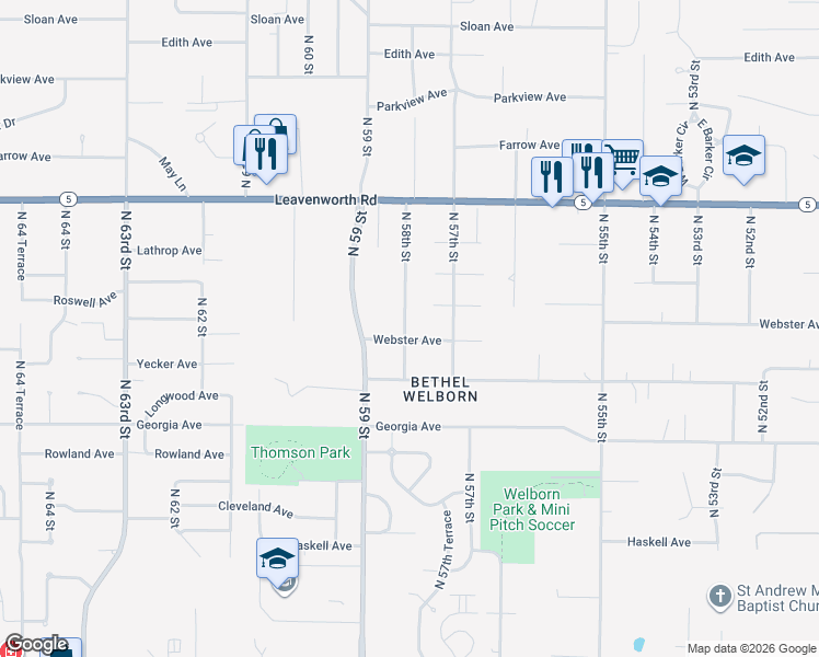 map of restaurants, bars, coffee shops, grocery stores, and more near 2923 North 58th Street in Kansas City