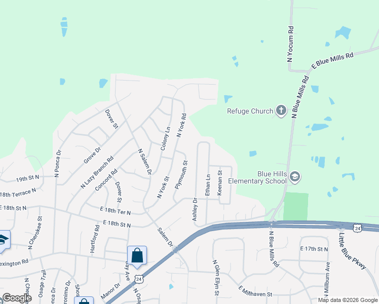 map of restaurants, bars, coffee shops, grocery stores, and more near 2010 Ashley Drive in Independence