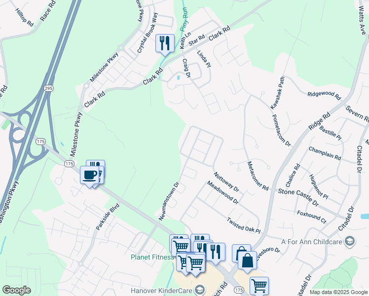 map of restaurants, bars, coffee shops, grocery stores, and more near 2219 Nottoway Drive in Hanover