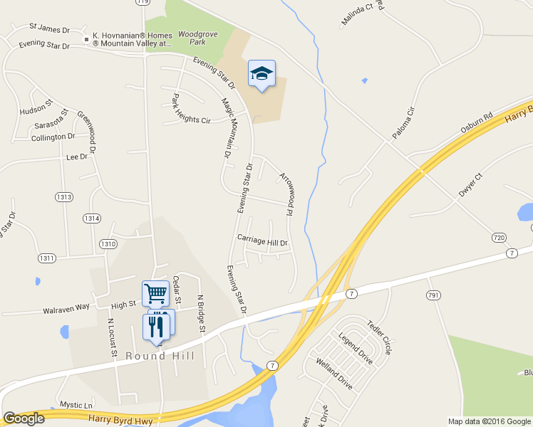 map of restaurants, bars, coffee shops, grocery stores, and more near 17303 Bighorn Court in Round Hill