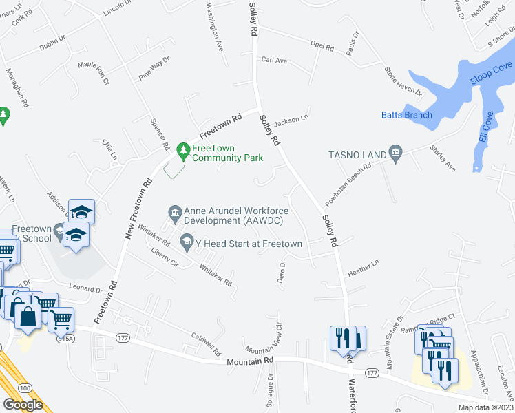 map of restaurants, bars, coffee shops, grocery stores, and more near 8050 Pine Ridge Road in Pasadena