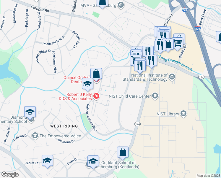 map of restaurants, bars, coffee shops, grocery stores, and more near 790 Quince Orchard Boulevard in Gaithersburg