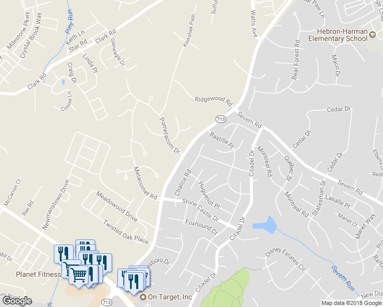 map of restaurants, bars, coffee shops, grocery stores, and more near 7819 Ridge Road in Hanover