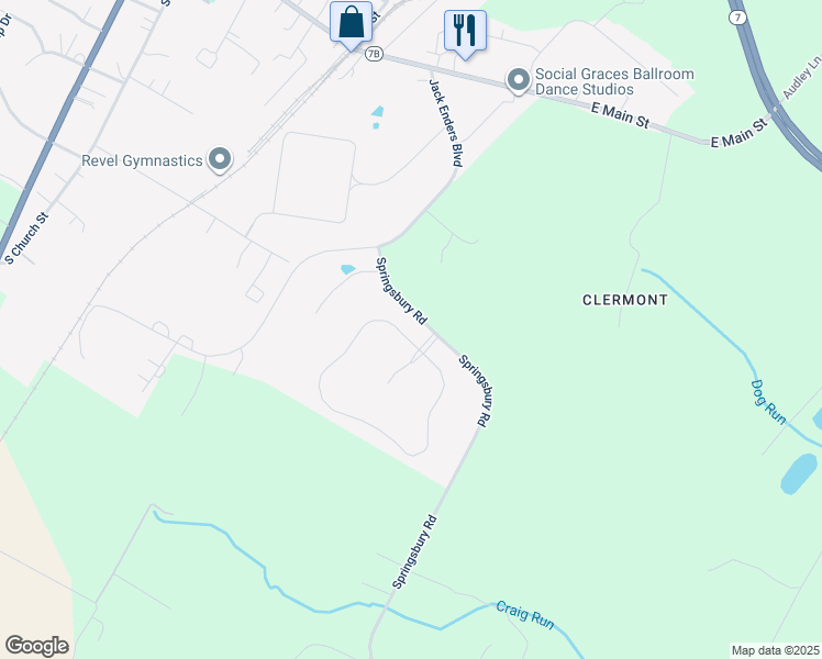 map of restaurants, bars, coffee shops, grocery stores, and more near 705 McGuire Circle in Berryville