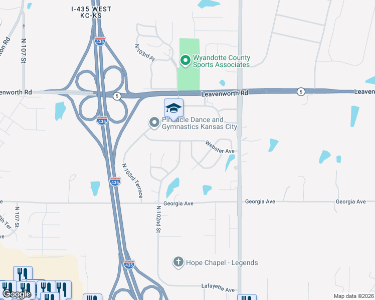 map of restaurants, bars, coffee shops, grocery stores, and more near 2822 North 101 Street in Kansas City