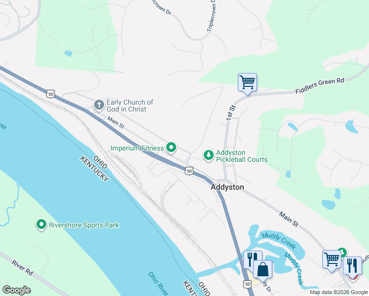 map of restaurants, bars, coffee shops, grocery stores, and more near 208 Sekitan Avenue in Addyston