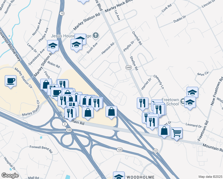 map of restaurants, bars, coffee shops, grocery stores, and more near 7881 Gordon Court in Glen Burnie
