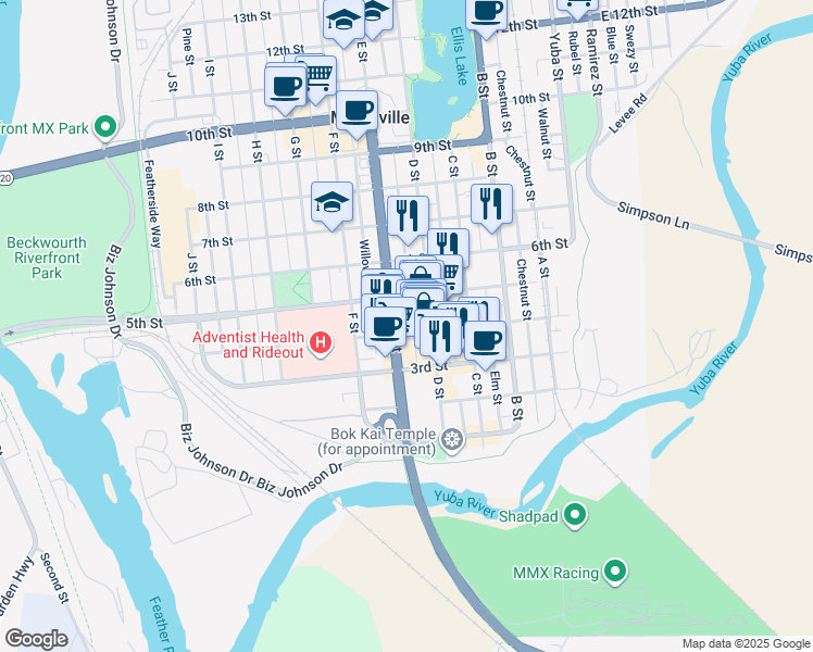 map of restaurants, bars, coffee shops, grocery stores, and more near 423 4th Street in Marysville