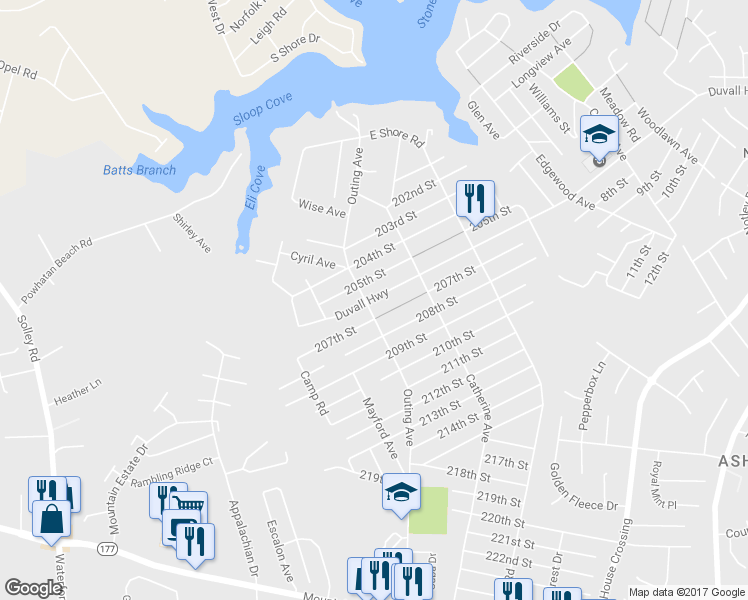 map of restaurants, bars, coffee shops, grocery stores, and more near 701 Duvall Highway in Pasadena