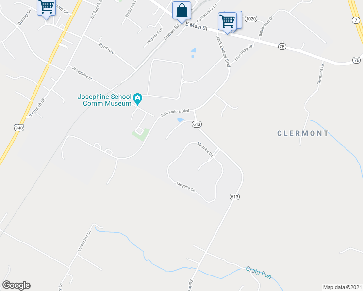 map of restaurants, bars, coffee shops, grocery stores, and more near 729 Mcguire Circle in Berryville