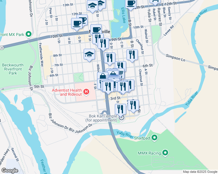 map of restaurants, bars, coffee shops, grocery stores, and more near 423 4th Street in Marysville