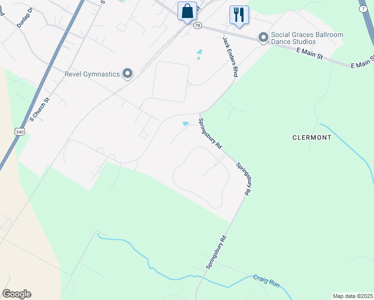 map of restaurants, bars, coffee shops, grocery stores, and more near 729 Mcguire Circle in Berryville