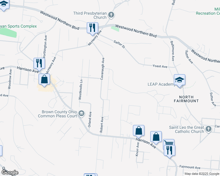 map of restaurants, bars, coffee shops, grocery stores, and more near 3002 Costello Avenue in Cincinnati