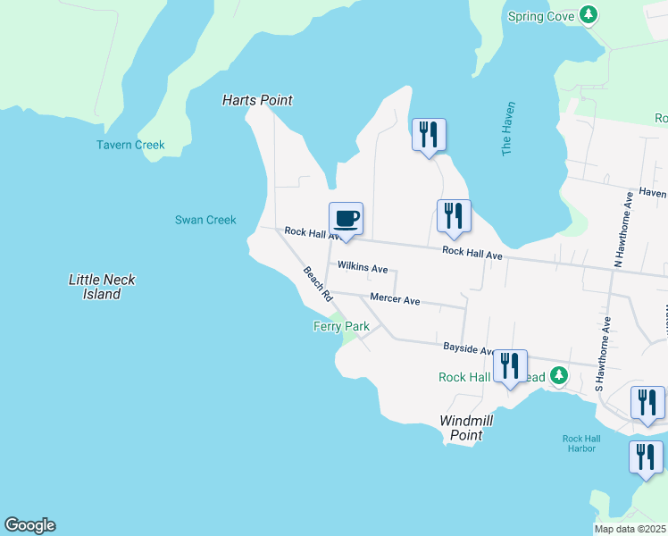 map of restaurants, bars, coffee shops, grocery stores, and more near 5851 Coleman Road in Rock Hall