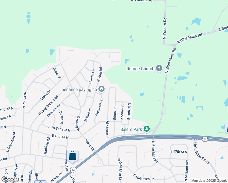 map of restaurants, bars, coffee shops, grocery stores, and more near 2010 Ethan Lane in Independence