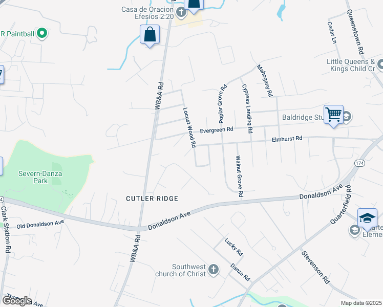 map of restaurants, bars, coffee shops, grocery stores, and more near 909 Elmhurst Road in Severn