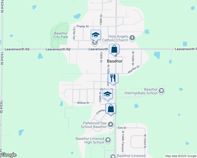 map of restaurants, bars, coffee shops, grocery stores, and more near 2808 North 156th Street in Basehor
