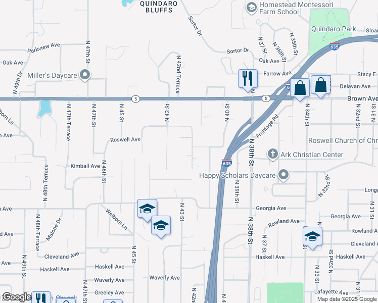 map of restaurants, bars, coffee shops, grocery stores, and more near 2908 North 42nd Street in Kansas City