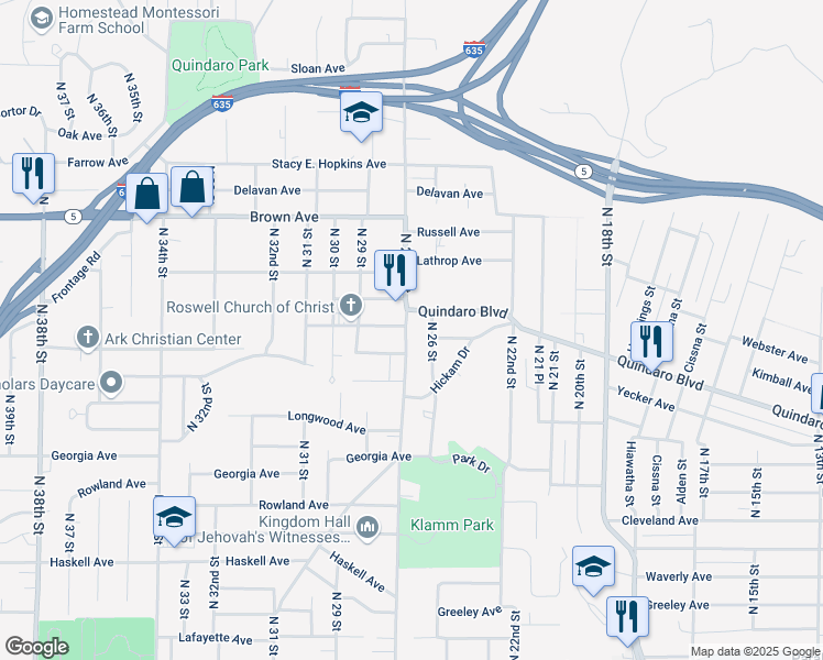 map of restaurants, bars, coffee shops, grocery stores, and more near 2939 North 27th Street in Kansas City