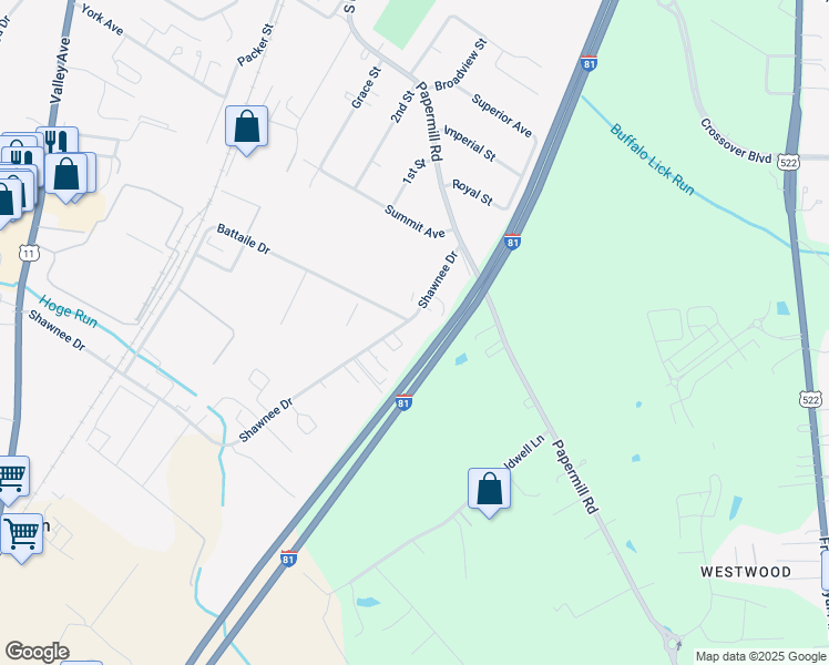 map of restaurants, bars, coffee shops, grocery stores, and more near 2962 Shawnee Drive in Winchester