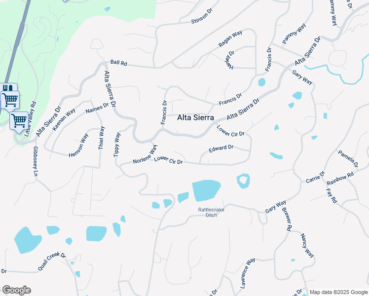 map of restaurants, bars, coffee shops, grocery stores, and more near 11022 Juanita Court in Grass Valley