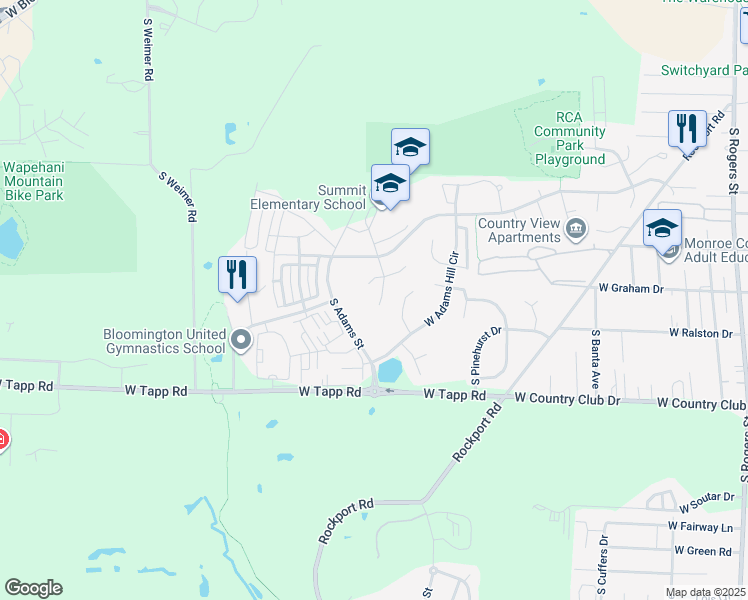 map of restaurants, bars, coffee shops, grocery stores, and more near 2652 South Sunflower Drive in Bloomington