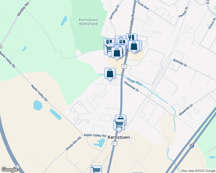 map of restaurants, bars, coffee shops, grocery stores, and more near 101 Rosewood Lane in Winchester
