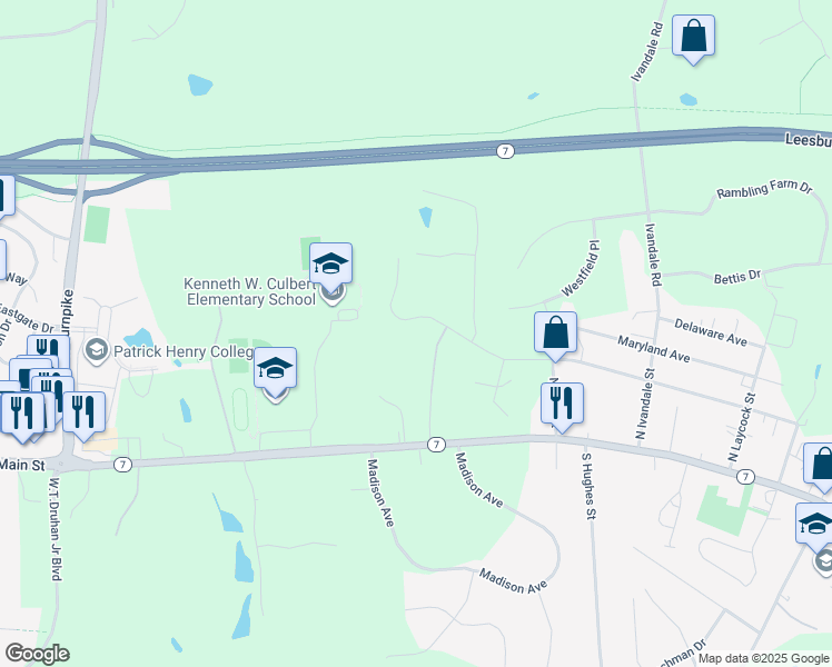 map of restaurants, bars, coffee shops, grocery stores, and more near 38287 Valley Ridge Place in Hamilton