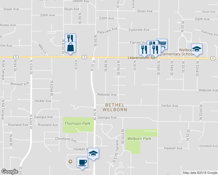 map of restaurants, bars, coffee shops, grocery stores, and more near 2923 N 58th St in Kansas City