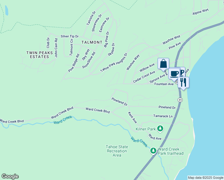 map of restaurants, bars, coffee shops, grocery stores, and more near 1950 Pineland Drive in Tahoe City