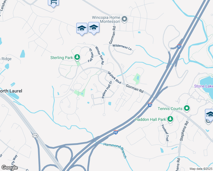 map of restaurants, bars, coffee shops, grocery stores, and more near 9768 Evening Bird Lane in Laurel