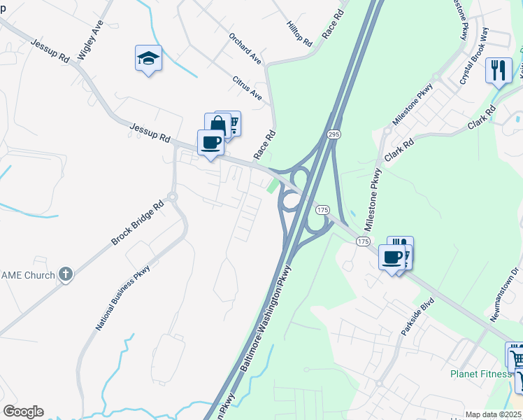 map of restaurants, bars, coffee shops, grocery stores, and more near 7821 Rappaport Drive in Jessup