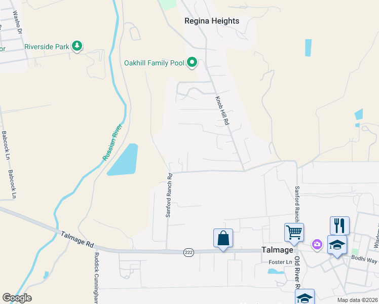 map of restaurants, bars, coffee shops, grocery stores, and more near 1380 Sanford Ranch Road in Ukiah
