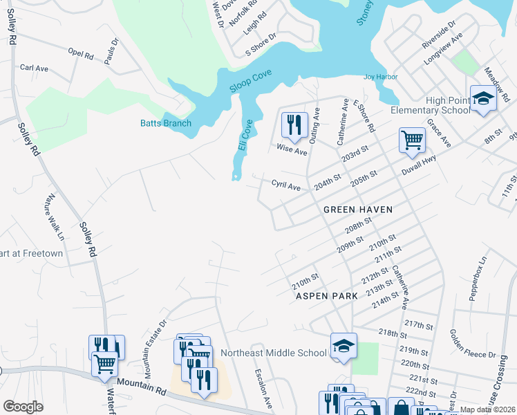 map of restaurants, bars, coffee shops, grocery stores, and more near 7782 West Shore Road in Pasadena
