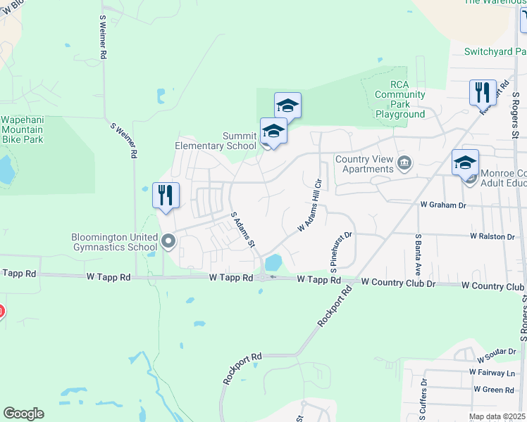map of restaurants, bars, coffee shops, grocery stores, and more near 2652 South Sunflower Drive in Bloomington