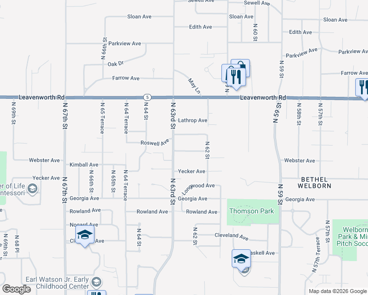 map of restaurants, bars, coffee shops, grocery stores, and more near 6246 Webster Ave in Kansas City