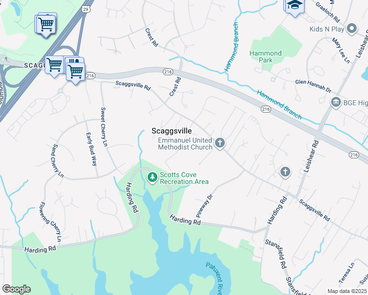 map of restaurants, bars, coffee shops, grocery stores, and more near 8537 Willow Wisp Court in Laurel